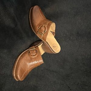 NURTURE ABIEE Braided-Strap Brown Leather Comfort Mules slip on women's size 5.5